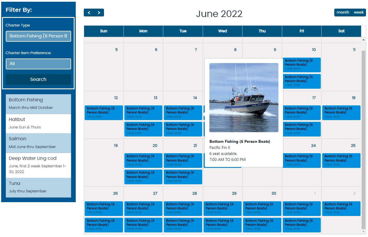 Charter Boat Booking Calendar